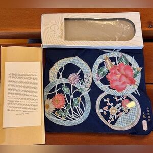 VTG Japanese Handpainted Handkerchief Yuzen 18” Flowers Square Scarf Japan